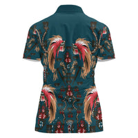 Dark Cyan Blue Bird of Batik Papua Women Polo Shirt Exotic Natural Wealth of Papua - Polynesian Pride