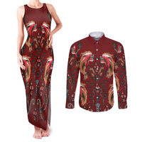 Oxblood Bird of Batik Papua Couples Matching Tank Maxi Dress and Long Sleeve Button Shirt Exotic Natural Wealth of Papua - Polynesian Pride