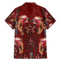 Oxblood Bird of Batik Papua Family Matching Off The Shoulder Long Sleeve Dress and Hawaiian Shirt Exotic Natural Wealth of Papua - Polynesian Pride