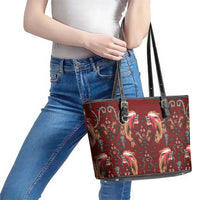 Oxblood Bird of Batik Papua Leather Tote Bag Exotic Natural Wealth of Papua - Polynesian Pride