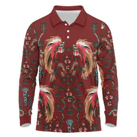Oxblood Bird of Batik Papua Long Sleeve Polo Shirt Exotic Natural Wealth of Papua - Polynesian Pride