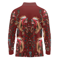 Oxblood Bird of Batik Papua Long Sleeve Polo Shirt Exotic Natural Wealth of Papua - Polynesian Pride