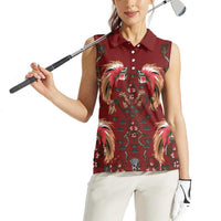 Oxblood Bird of Batik Papua Women Sleeveless Polo Shirt Exotic Natural Wealth of Papua - Polynesian Pride