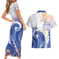 Marshall Islands Manit Day Couples Matching Short Sleeve Bodycon Dress and Hawaiian Shirt Plumeria and Polynesian Tribal