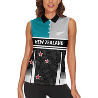 Custom NZ Cricket Pride Women Sleeveless Polo Shirt Silver Fern Fan Supporter Apparel - Polynesian Pride