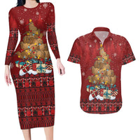 Funny Kiwi Bird Xmas Tree Couples Matching Long Sleeve Bodycon Dress and Hawaiian Shirt New Zealand Tribal Christmas Spirit - Polynesian Pride