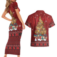 Funny Kiwi Bird Xmas Tree Couples Matching Short Sleeve Bodycon Dress and Hawaiian Shirt New Zealand Tribal Christmas Spirit - Polynesian Pride