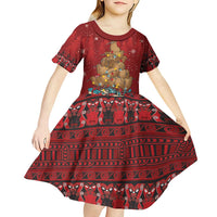 Funny Kiwi Bird Xmas Tree Kid Short Sleeve Dress New Zealand Tribal Christmas Spirit LT9 - Polynesian Pride