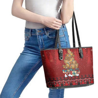 Funny Kiwi Bird Xmas Tree Leather Tote Bag New Zealand Tribal Christmas Spirit - Polynesian Pride
