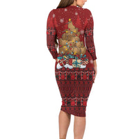 Funny Kiwi Bird Xmas Tree Long Sleeve Bodycon Dress New Zealand Tribal Christmas Spirit - Polynesian Pride