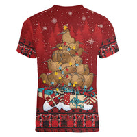Funny Kiwi Bird Xmas Tree Women V-Neck T-Shirt New Zealand Tribal Christmas Spirit - Polynesian Pride