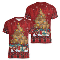 Funny Kiwi Bird Xmas Tree Women V-Neck T-Shirt New Zealand Tribal Christmas Spirit - Polynesian Pride