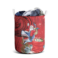 Funny Santa Riding Shark Laundry Basket Polynesian Tribal Christmas Spirit - Polynesian Pride