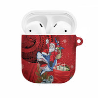 Funny Santa Riding Shark AirPods Case Polynesian Tribal Christmas Spirit LT9 Red - Polynesian Pride