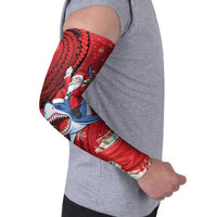 Funny Santa Riding Shark Arm Sleeves Polynesian Tribal Christmas Spirit - Polynesian Pride
