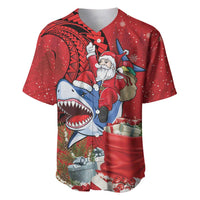 Funny Santa Riding Shark Baseball Jersey Polynesian Tribal Christmas Spirit LT9 Red - Polynesian Pride
