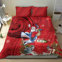 Funny Santa Riding Shark Bedding Set Polynesian Tribal Christmas Spirit - Polynesian Pride