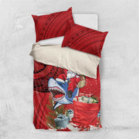 Funny Santa Riding Shark Bedding Set Polynesian Tribal Christmas Spirit - Polynesian Pride