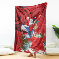 Funny Santa Riding Shark Blanket Polynesian Tribal Christmas Spirit - Polynesian Pride