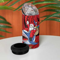 Funny Santa Riding Shark 4 in 1 Can Cooler Tumbler Polynesian Tribal Christmas Spirit - Polynesian Pride
