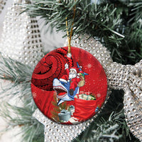 Funny Santa Riding Shark Ceramic Ornament Polynesian Tribal Christmas Spirit - Polynesian Pride