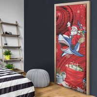 Funny Santa Riding Shark Door Cover Polynesian Tribal Christmas Spirit - Polynesian Pride
