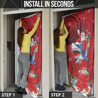 Funny Santa Riding Shark Door Cover Polynesian Tribal Christmas Spirit - Polynesian Pride