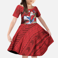 Funny Santa Riding Shark Family Matching Long Sleeve Bodycon Dress and Hawaiian Shirt Polynesian Tribal Christmas Spirit - Polynesian Pride
