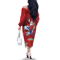 Funny Santa Riding Shark Family Matching Off The Shoulder Long Sleeve Dress and Hawaiian Shirt Polynesian Tribal Christmas Spirit - Polynesian Pride