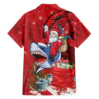 Funny Santa Riding Shark Family Matching Off Shoulder Maxi Dress and Hawaiian Shirt Polynesian Tribal Christmas Spirit - Polynesian Pride