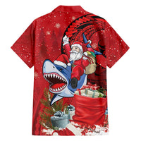 Funny Santa Riding Shark Family Matching Off Shoulder Short Dress and Hawaiian Shirt Polynesian Tribal Christmas Spirit - Polynesian Pride