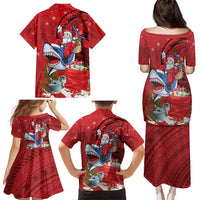 Funny Santa Riding Shark Family Matching Puletasi and Hawaiian Shirt Polynesian Tribal Christmas Spirit - Polynesian Pride
