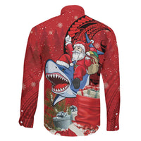 Funny Santa Riding Shark Family Matching Summer Maxi Dress and Hawaiian Shirt Polynesian Tribal Christmas Spirit - Polynesian Pride