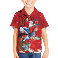 Funny Santa Riding Shark Kid Hawaiian Shirt Polynesian Tribal Christmas Spirit - Polynesian Pride