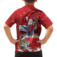 Funny Santa Riding Shark Kid Hawaiian Shirt Polynesian Tribal Christmas Spirit - Polynesian Pride