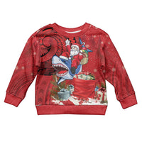Funny Santa Riding Shark Kid Ugly Christmas Sweater Polynesian Tribal Christmas Spirit - Polynesian Pride