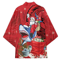 Funny Santa Riding Shark Kimono Polynesian Tribal Christmas Spirit - Polynesian Pride