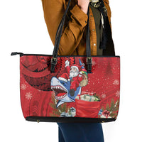 Funny Santa Riding Shark Leather Tote Bag Polynesian Tribal Christmas Spirit LT9 - Polynesian Pride