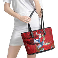 Funny Santa Riding Shark Leather Tote Bag Polynesian Tribal Christmas Spirit LT9 - Polynesian Pride