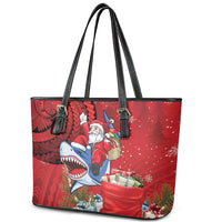 Funny Santa Riding Shark Leather Tote Bag Polynesian Tribal Christmas Spirit LT9 - Polynesian Pride