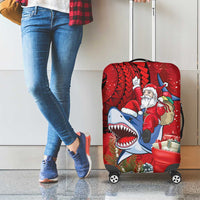 Funny Santa Riding Shark Luggage Cover Polynesian Tribal Christmas Spirit - Polynesian Pride