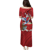 Funny Santa Riding Shark Puletasi Polynesian Tribal Christmas Spirit - Polynesian Pride