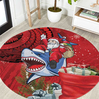 Funny Santa Riding Shark Round Carpet Polynesian Tribal Christmas Spirit - Polynesian Pride