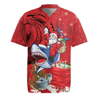 Funny Santa Riding Shark Rugby Jersey Polynesian Tribal Christmas Spirit LT9 Red - Polynesian Pride