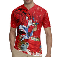 Funny Santa Riding Shark Rugby Jersey Polynesian Tribal Christmas Spirit LT9 - Polynesian Pride