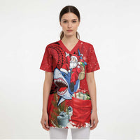 Funny Santa Riding Shark Scrub Top Polynesian Tribal Christmas Spirit - Polynesian Pride