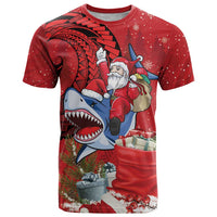 Funny Santa Riding Shark T Shirt Polynesian Tribal Christmas Spirit LT9 Red - Polynesian Pride