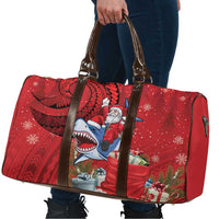 Funny Santa Riding Shark Travel Bag Polynesian Tribal Christmas Spirit - Polynesian Pride