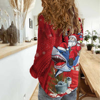 Funny Santa Riding Shark Women Casual Shirt Polynesian Tribal Christmas Spirit - Polynesian Pride