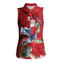 Funny Santa Riding Shark Women Sleeveless Polo Shirt Polynesian Tribal Christmas Spirit - Polynesian Pride